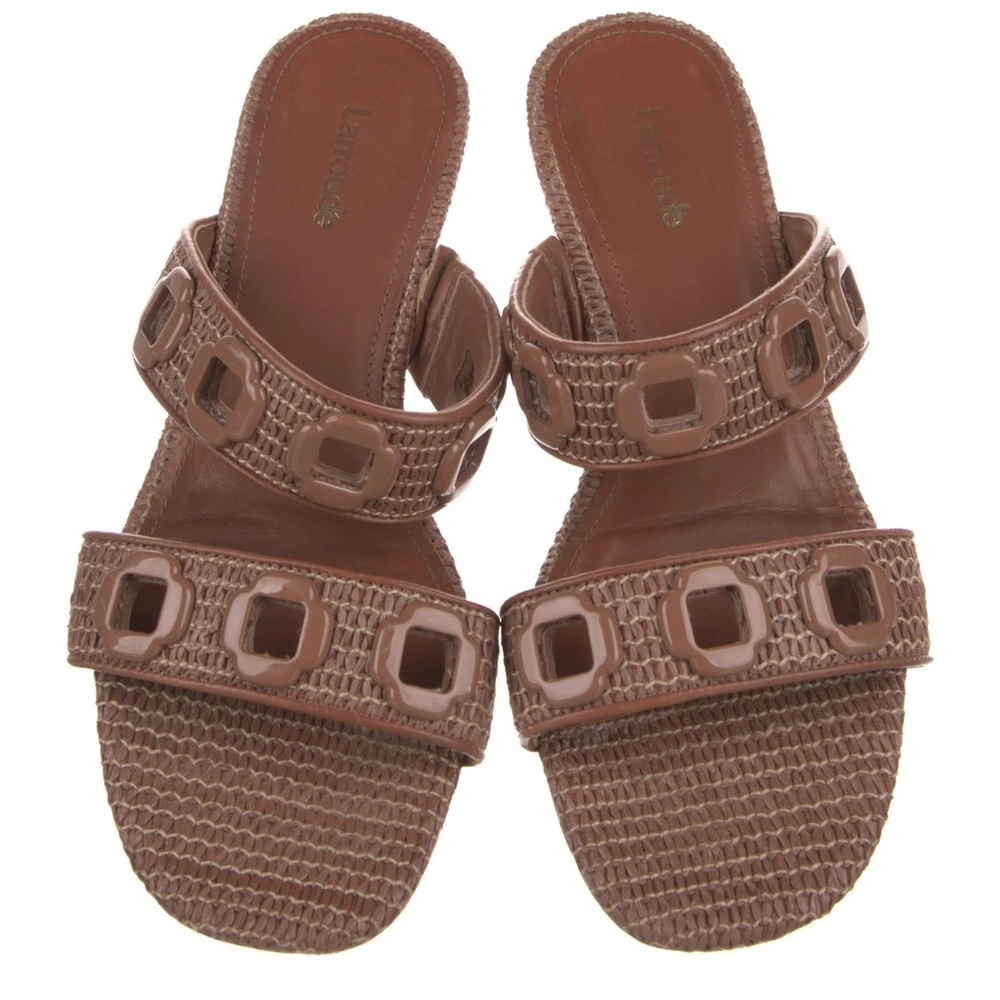 Larroude Chocolate Raffia Slide Sandals